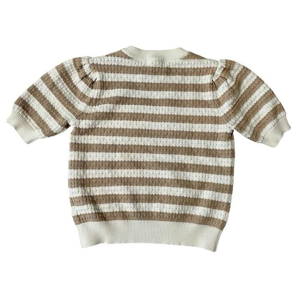 Truth by Republic Sweater Womens Size Small Cream Mocha Stripe Short Puff Slv - Picture 2 of 7